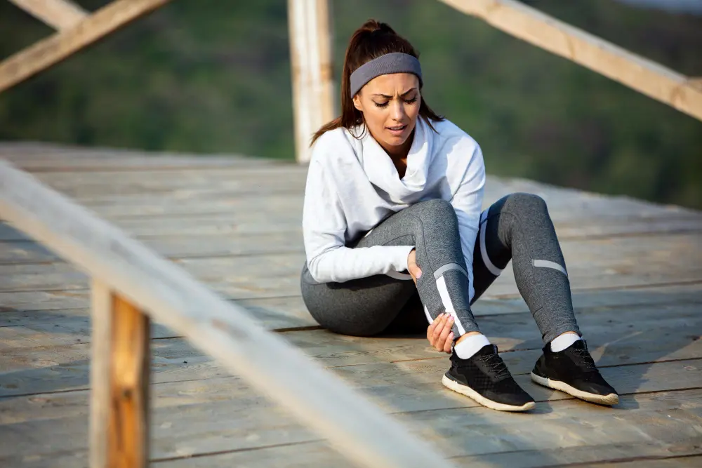 Athlete holding knee after sports injury