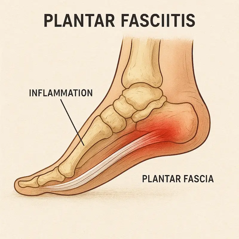 Plantar fasciitis diagram showing pain and inflammation